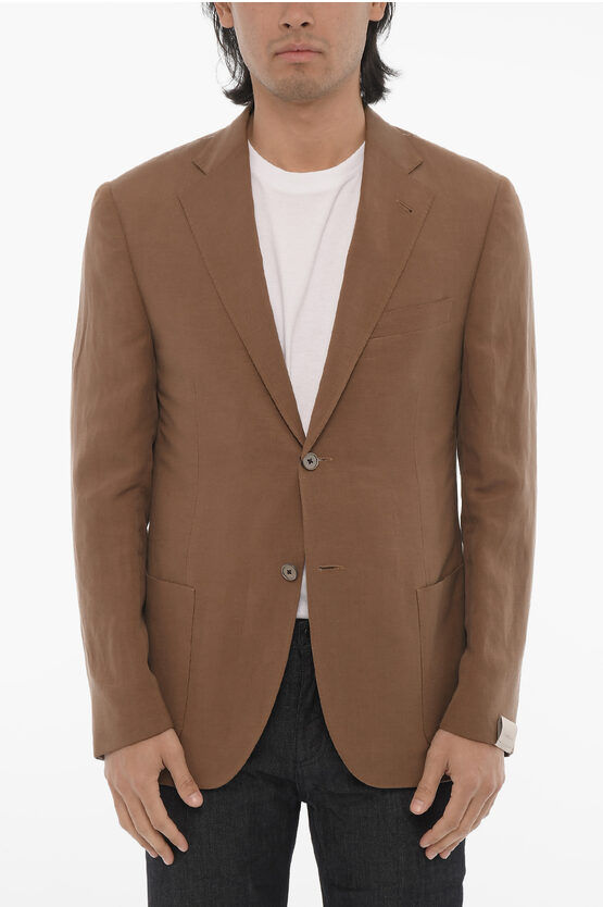 Corneliani Linen And Silk Half-lined Gate 2-button Blazer In Brown