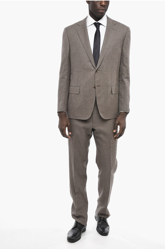 Corneliani Linen And Wool Blend Mantua Suit With Flap Pockets In Gray