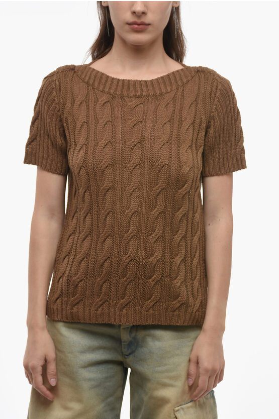 Max Mara Linen Aran Sweater With Openwork Detail In Brown