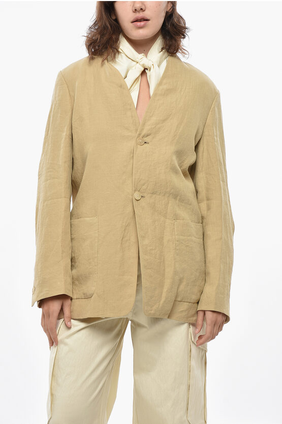 Auralee Linen Blazer With Patch Pockets In Neutral
