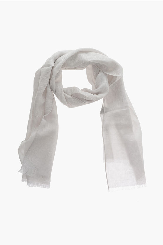 Corneliani Linen Blend Foulard With Embroidered Logo In White