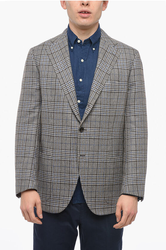 Cesare Attolini Linen Blend Half-lined Blazer With District Check Pattern In Grey