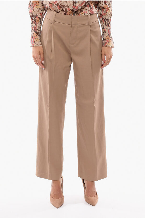 Vince Linen-blend High-waisted Pants With Double Pleat In Neutral