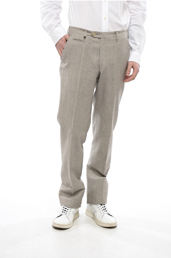 Corneliani Linen Blend Leader Pants With Flush Pockets In Gray