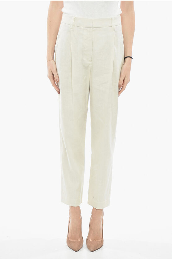 Brunello Cucinelli Linen Blend Loose-fit Pants In White