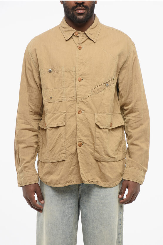 Junya Watanabe Linen Blend Multipocketed Overshirt In Brown