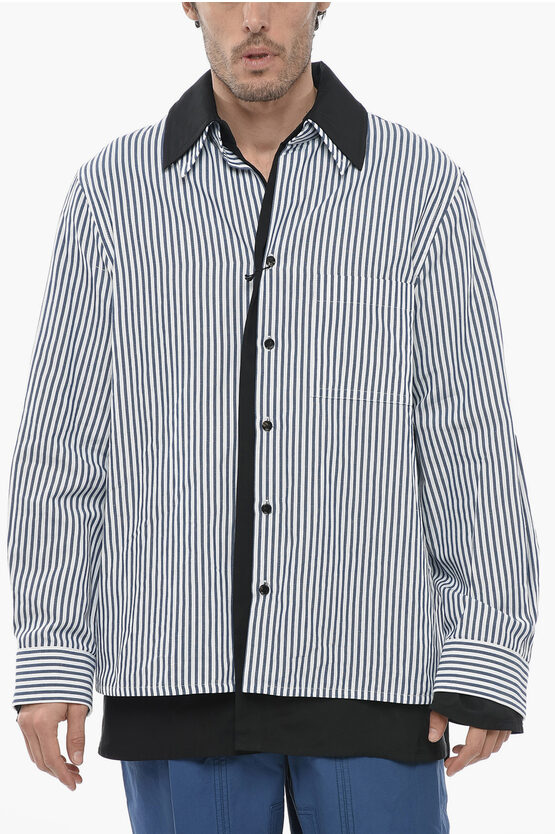 Shop Bottega Veneta Linen Blend Oversized Shirt With Striped Pattern