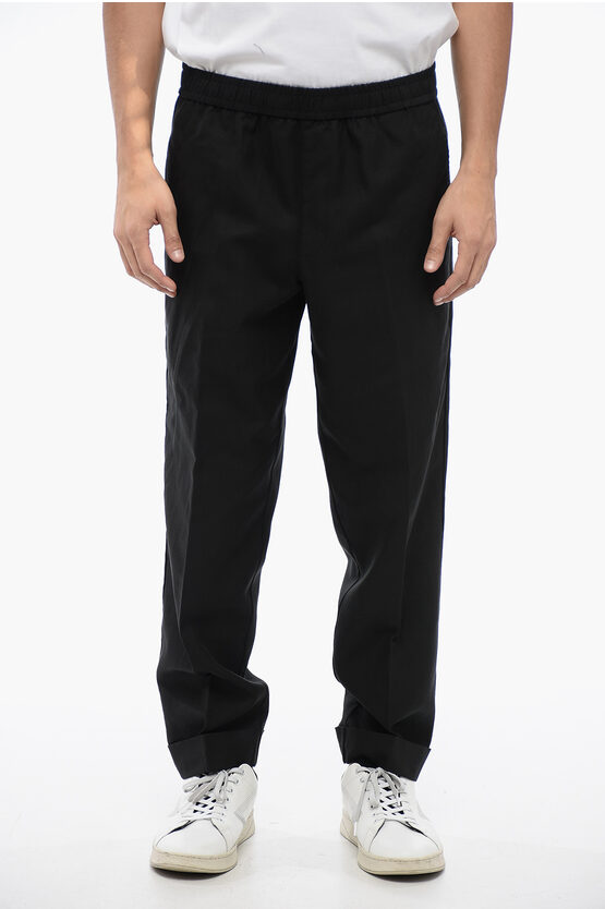 Shop Neil Barrett Linen Blend Rem Pants With Elastic Waistband