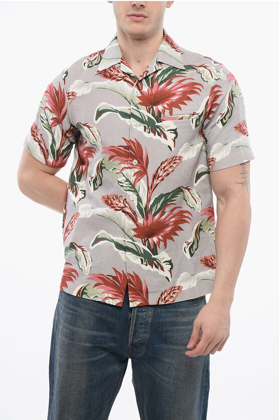 Maison Margiela Linen Blend Short Sleeved Shirt With Floral Print