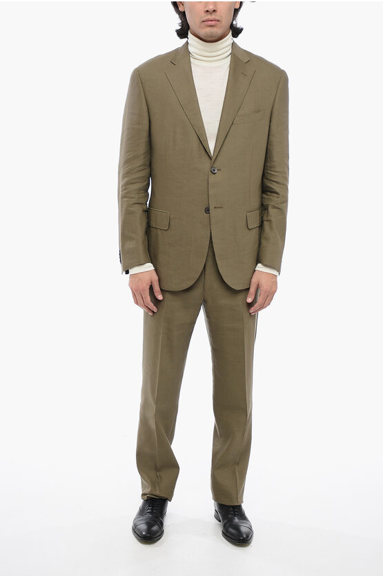 Shop Corneliani Linen Blend Side Vents Notch Lapel Leader Soft 2-button Suit