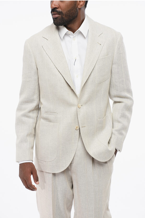 Brunello Cucinelli Linen Blend Slim Fit Blazer With Patch Pockets