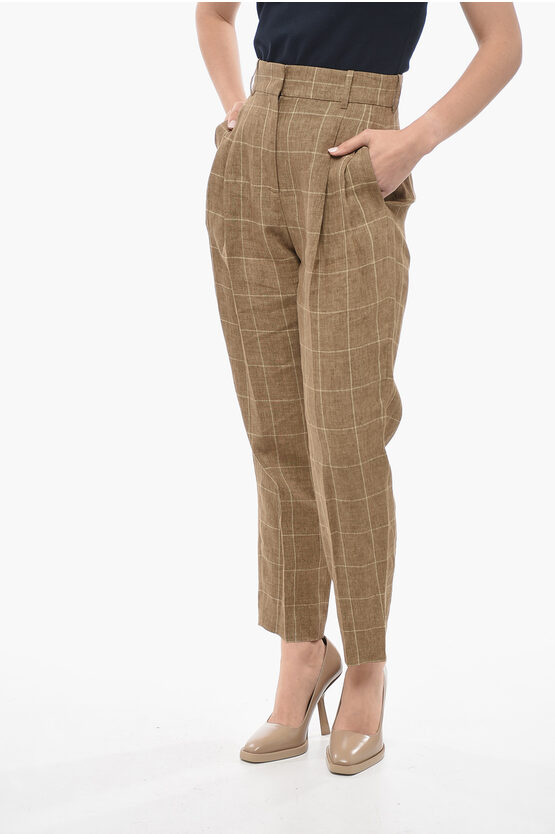 Shop Fabiana Filippi Linen Chinos Pants With Windowpane Motif