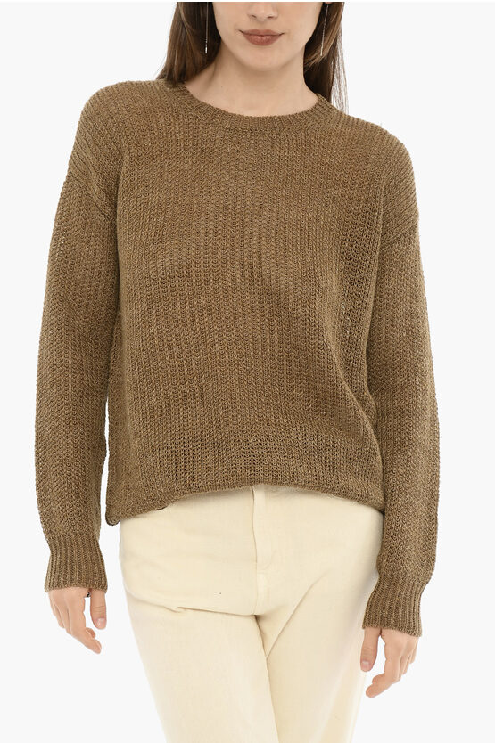 Woolrich Linen Crew-neck Sweater In Brown