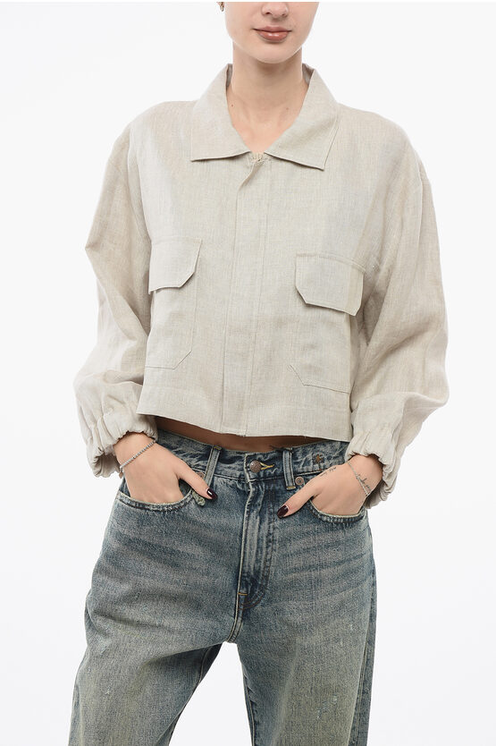 Super Blond Linen Cropped Zipped Blouse