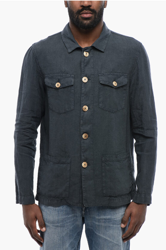 Altea Linen Derby Overshirt With Patch Pockets