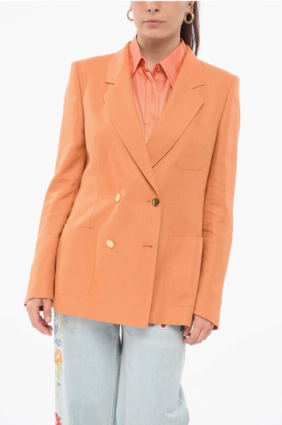 Tagliatore Linen Double Breasted Blazer With Patch Pocket