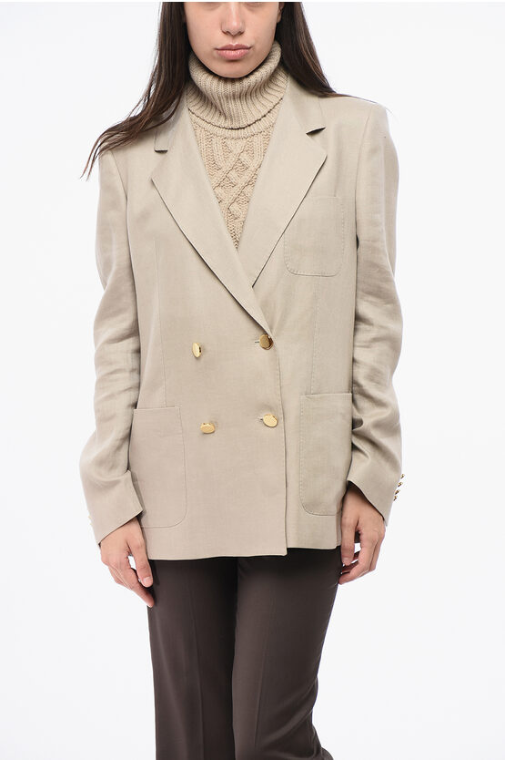 Tagliatore Linen Double Breasted Blazer With Patch Pocket