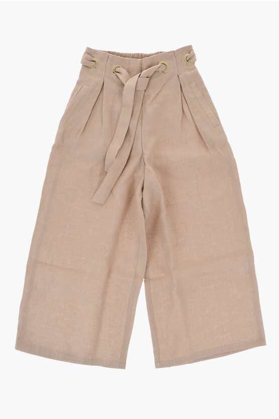 Chloé Linen Double Pleated Pants With Belt