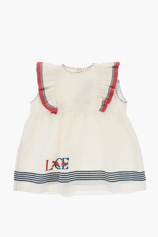 Péro Linen Flared Dress With Ruffle Sleeves