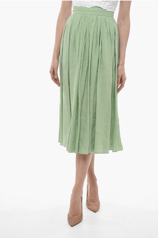 Chloé Linen Flared Midi Skirt In Green
