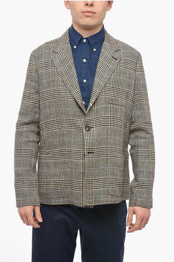 Massimo Alba Linen Half-lined Blazer With Herringbone Pattern In Grey