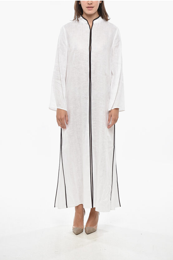 Tory Burch Linen Kaftan With Contrasting Edges In White