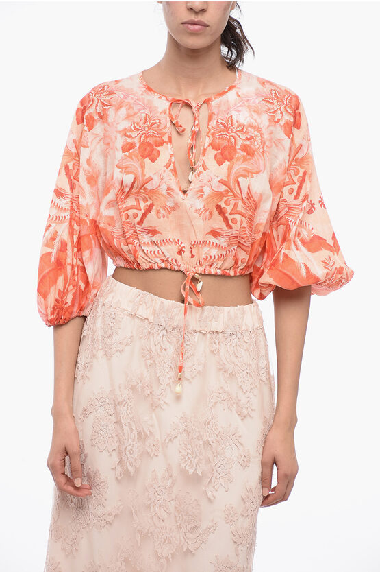 Shop Zimmermann Linen Lyre Blouse With Puffed Sleeves