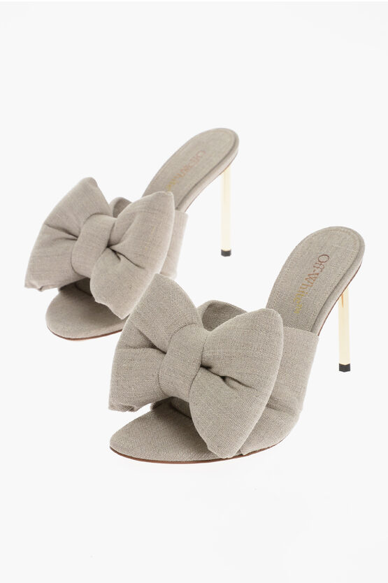 Off-white Linen Mules With Bow Heel 10cm In White