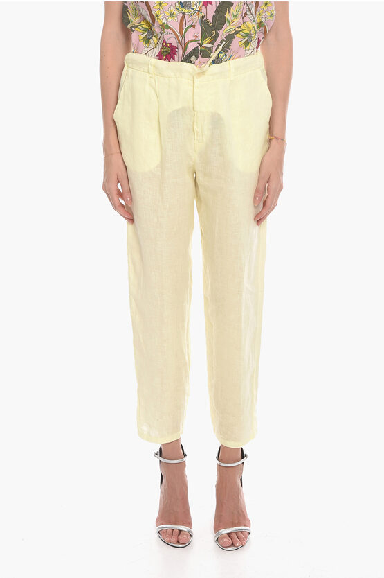 Altea Linen Pete Pants With Waist-drawstring In Yellow