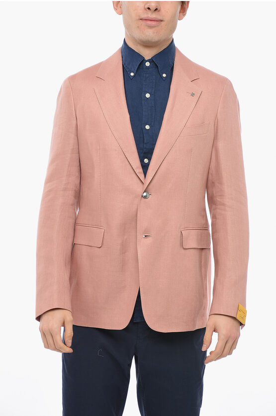 Tagliatore Linen Ricerca Blazer With Flap Pockets In Pink