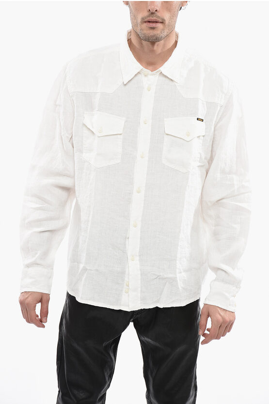 Diesel Linen S-east-long Shirt With Double Breast Pocket In White