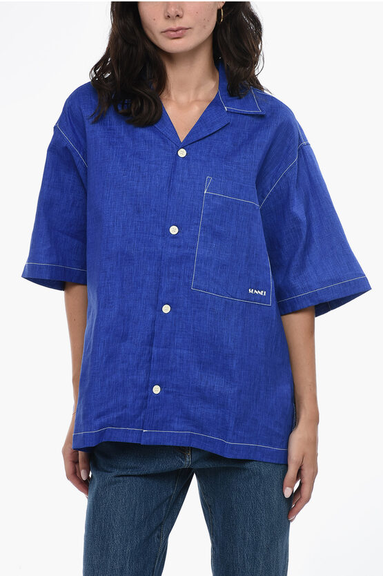 Shop Sunnei Linen Shirt With Breast Pocket