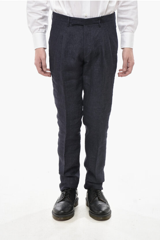 Corneliani Linen Trousers With Front Pleats In Multi