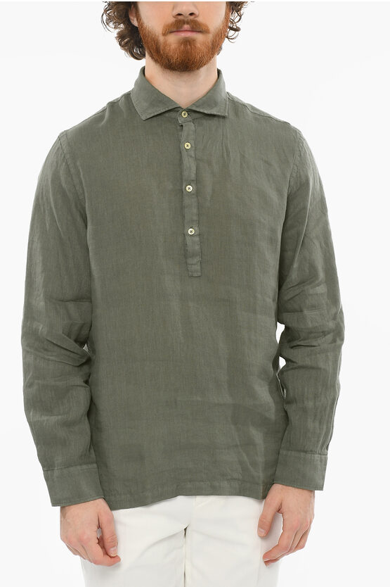 Shop Altea Linen Tyler Shirt With Polo Neck