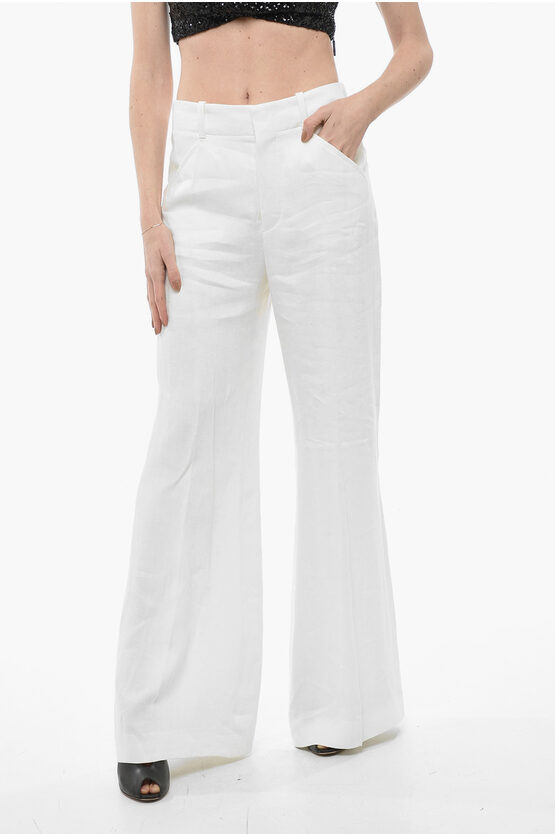 Shop Chloé Linen Wide-leg Pants With Front Pleats