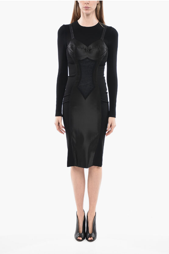 Dolce & Gabbana Lingerie Design Long-sleeved Sheath Dress In Black