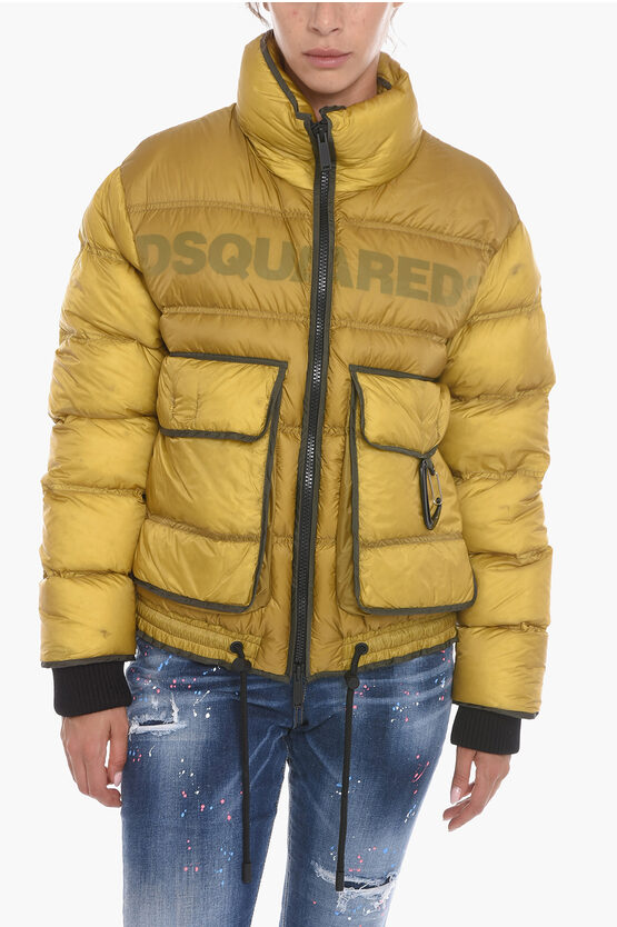 Dsquared2 Logo Printed Iceberg Puffer Jacket In Yellow