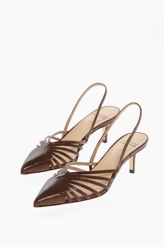 Francesco Russo Lizard Embossed Leather Slingbacks 6cm In Brown
