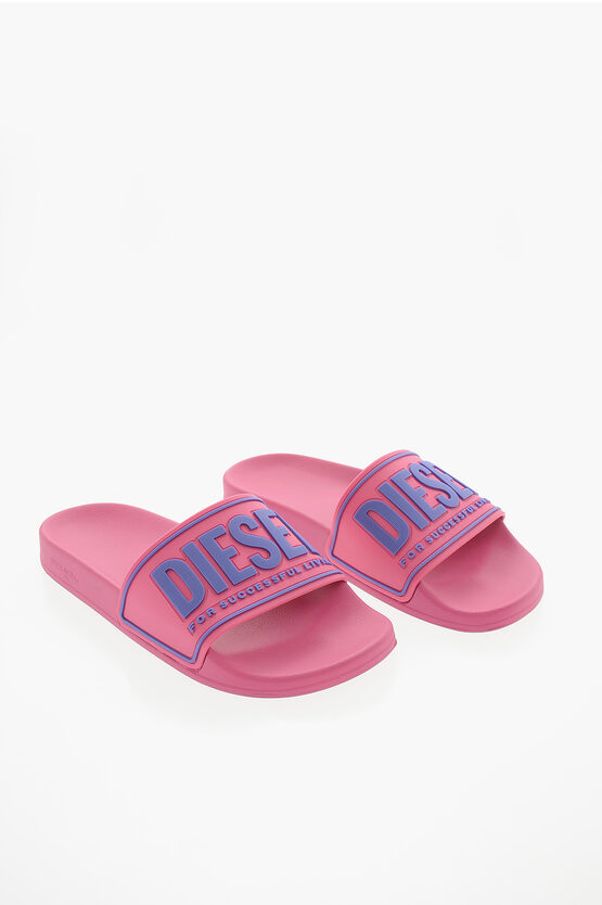Diesel Logo Embossed Sa-mayemi Cc Swimming Slides In Pink
