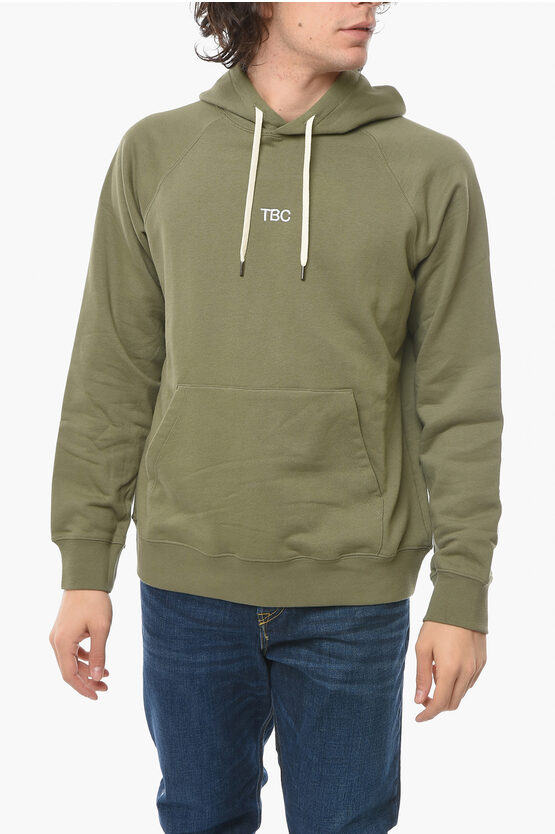 14 Bros Logo Embroidered Brushed Cotton Hoodie In Green