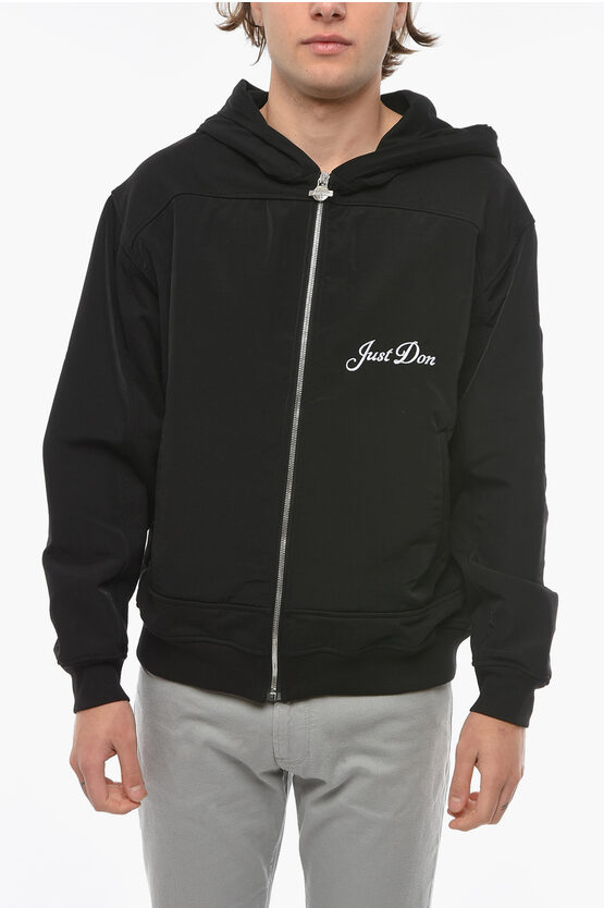 Just Don Logo Embroidered Solid Color Sweatshit With Zip Closure In Black