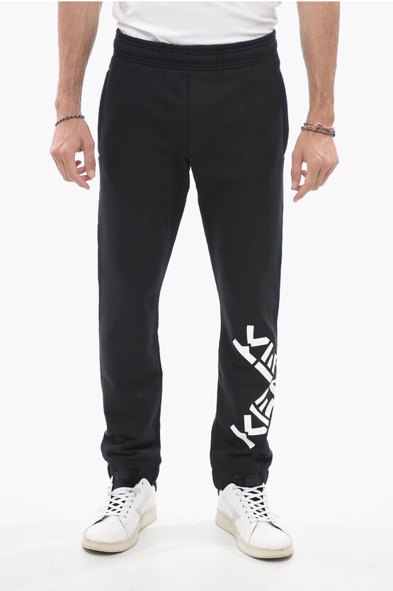 Kenzo Logo Print Brushed Cotton Classic Joggers In Black