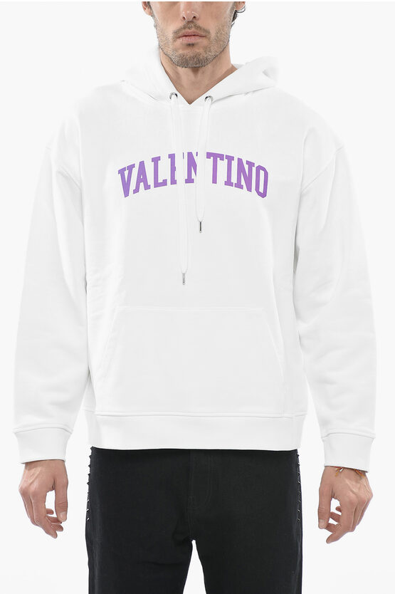 Valentino Logo-print Drawstring Hoodie In White