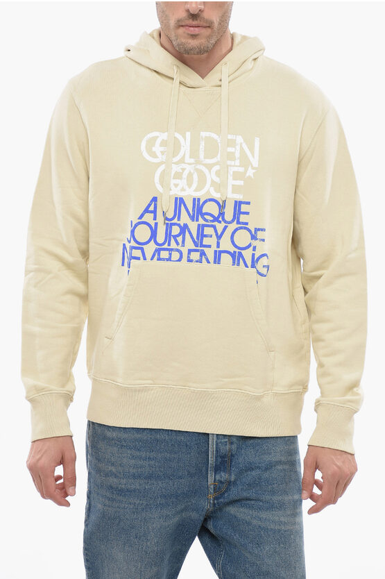Shop Golden Goose Logo Print Brushed Cotton Hoodie