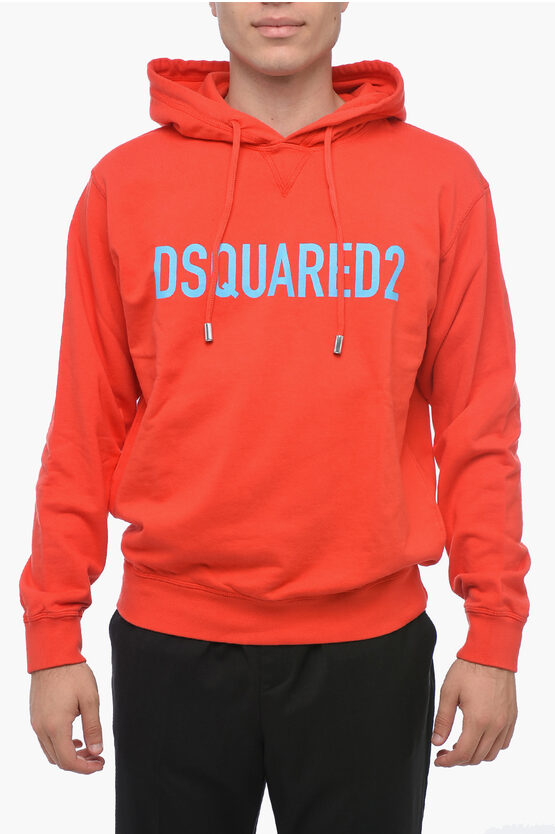 Shop Dsquared2 Logo Print Brushed Cotton Hoodie