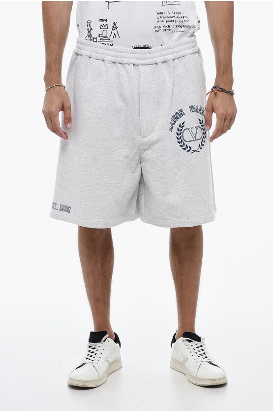 Shop Valentino Logo Print Brushed Cotton Jogger Shorts