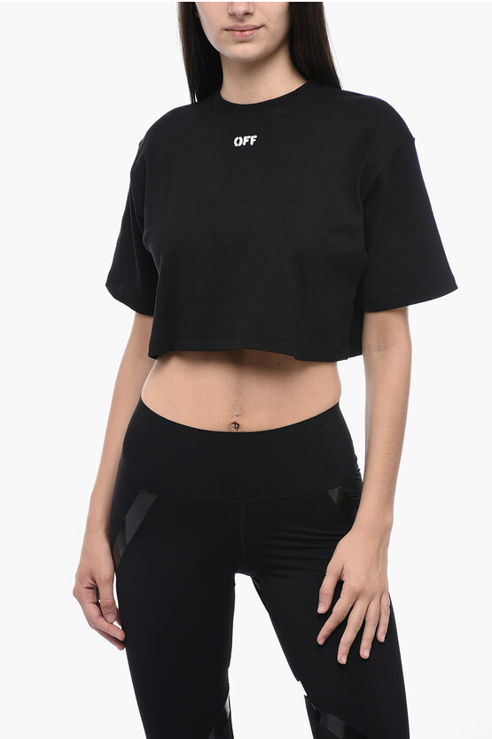 Shop Off-white Logo Print Ribbed Cropped Top