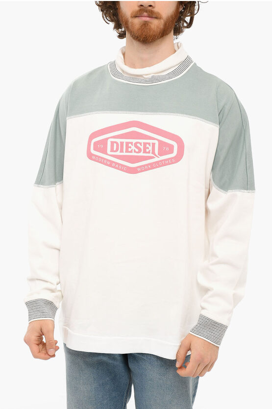 Diesel Logo Print S-ollong Crewneck Sweatshirt In White
