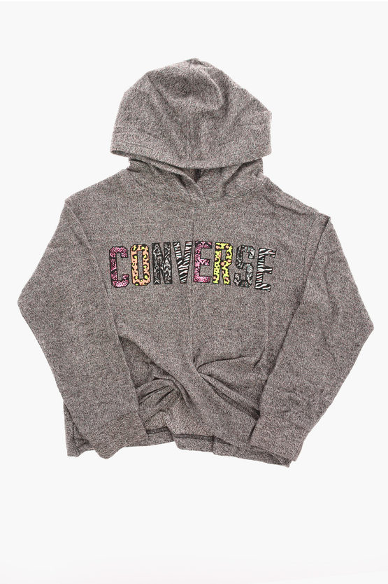 Converse Logo-print Jumper With Hood In Grey