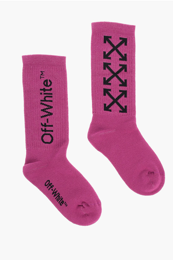 Off-white Logo-printed Arrows Long Socks In Pink